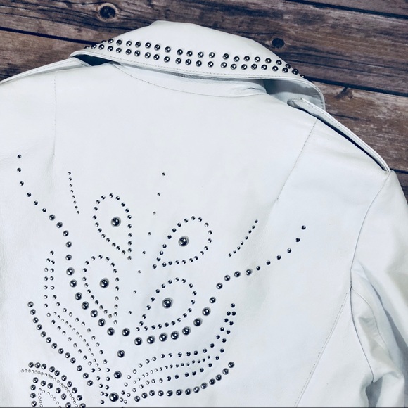 BELLE VERE white leather silver studded mot jacket - Picture 8 of 8